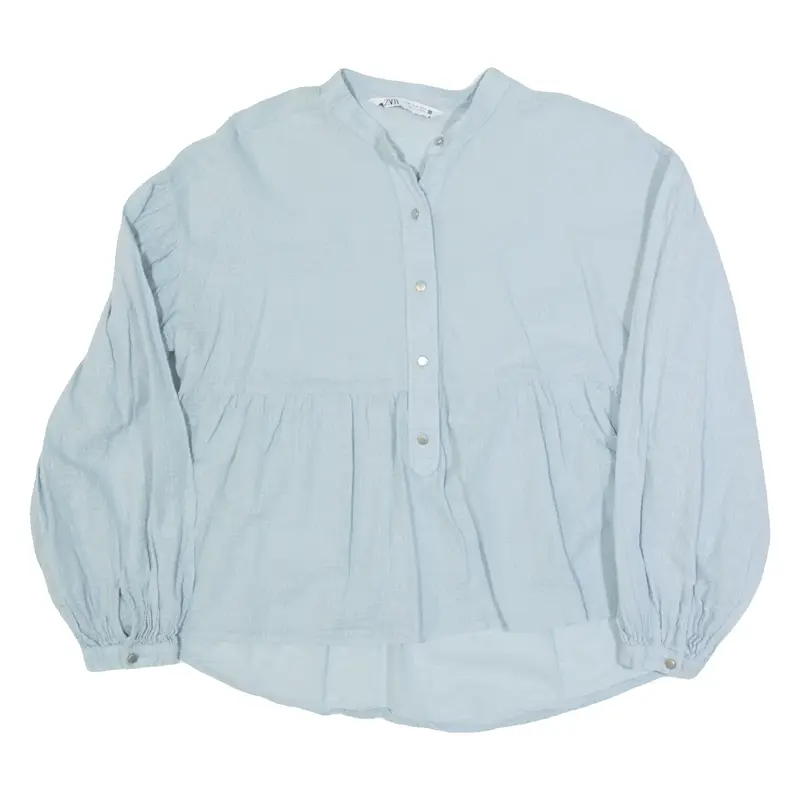 ZARA Womens Smock Top Blue V-Neck Long Sleeve M