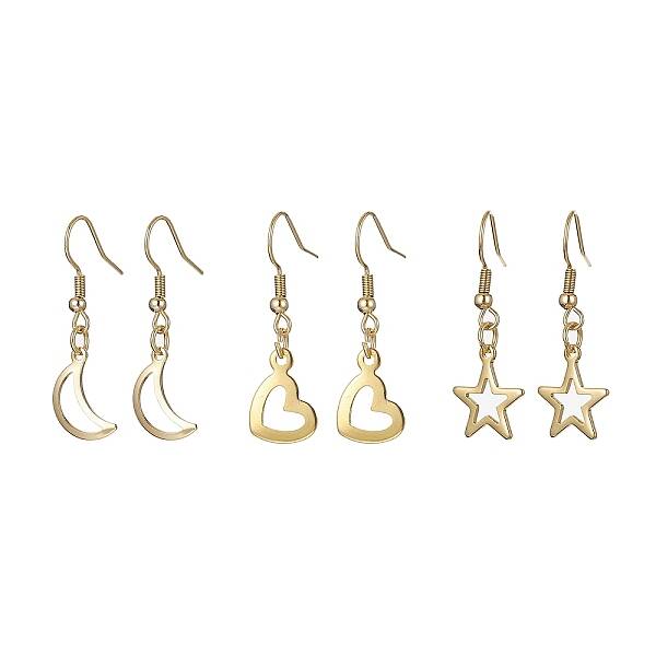 3 Pair 3 Style 304 Stainless Steel Dangle Earrings