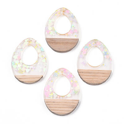 Transparent Resin & White Wood Pendants