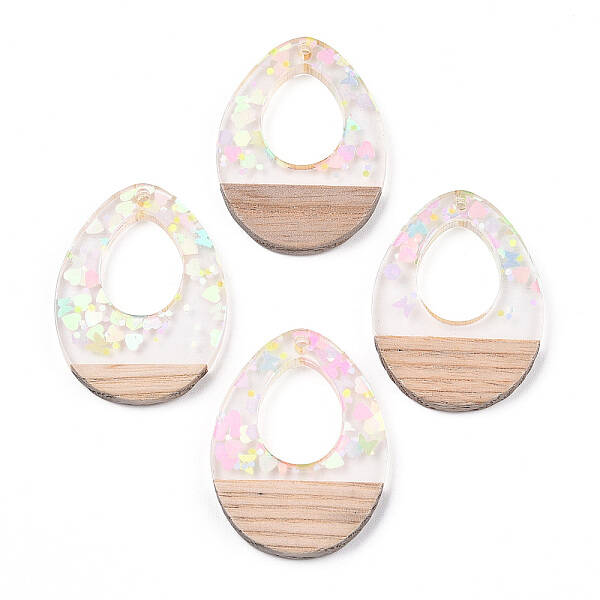 Transparent Resin & White Wood Pendants