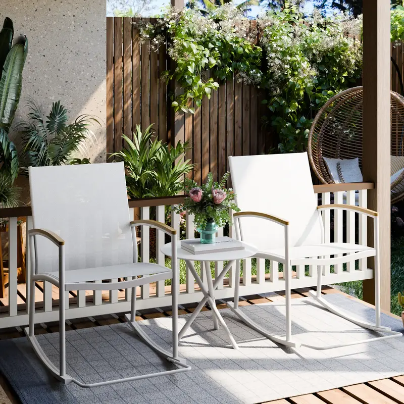 Walsunny Outdoor Rocking Patio Chairs, Set of 2 Modern Chairs & 1 Round Side Table, All - Weather Resistant, Garden & Backyar...