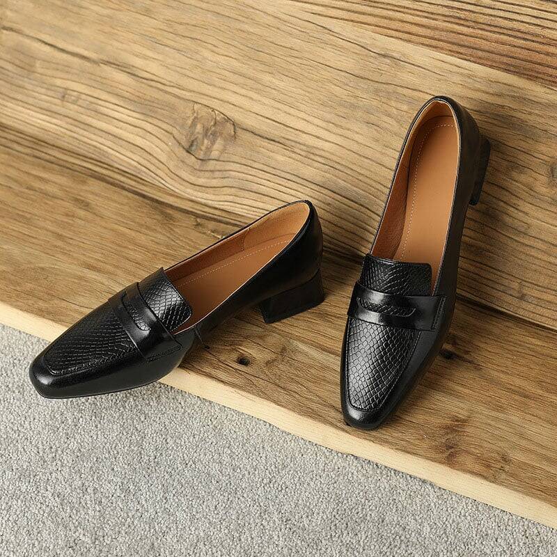 CHIKO Chiku Square Toe Block Heels Loafers Shoes