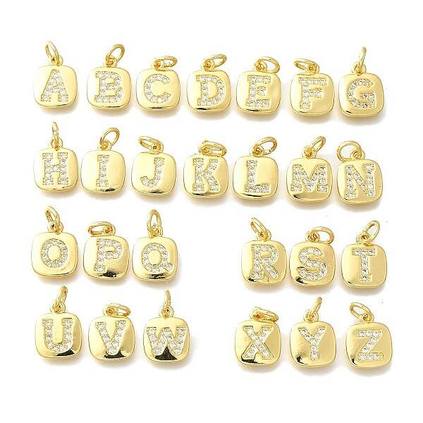 26Pcs Brass Micro Pave Cubic Zirconia Charms