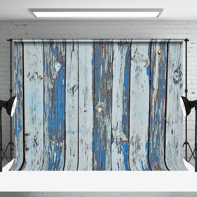 Shabby Faded Blue Grey Stripe Wood Grain Backdrop