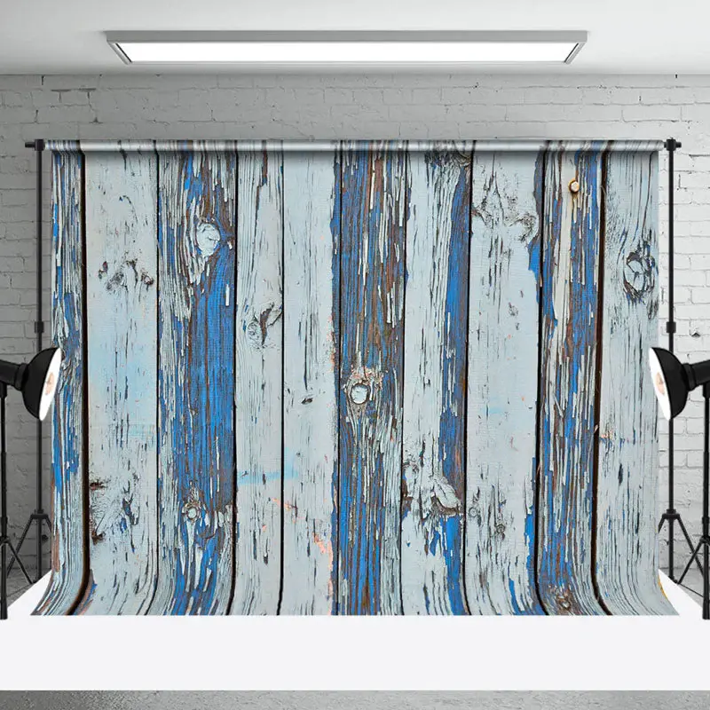 Shabby Faded Blue Grey Stripe Wood Grain Backdrop