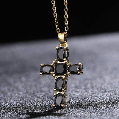 Cross Brass Pendant Necklaces with Rhinestone