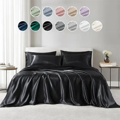 6 Piece Satin Sheet Set, Elastic 14 Pocket fits up to 16 Mattress, All Around Elastic