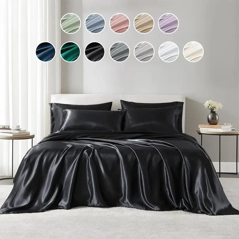 6 Piece Satin Sheet Set, Elastic 14 Pocket fits up to 16 Mattress, All Around Elastic