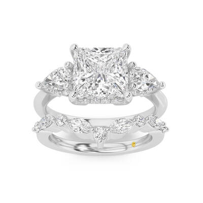Celestia Lab Grown Princess Cut Diamond Engagement Ring with The Angelina Wedding Band | 14K White Gold 2 3/8 ct. tw.