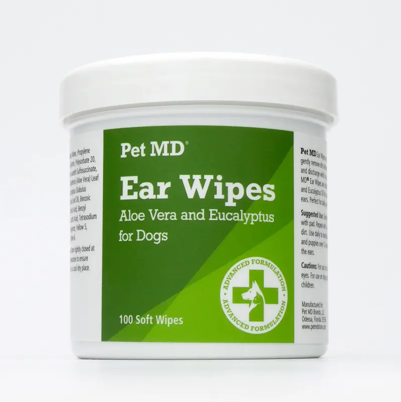 Pet MD Dog Ear Cleaning Wipes - Otic Cleanser for Dogs to Stop Ear Itching - Aloe and Eucalyptus - 100 ct