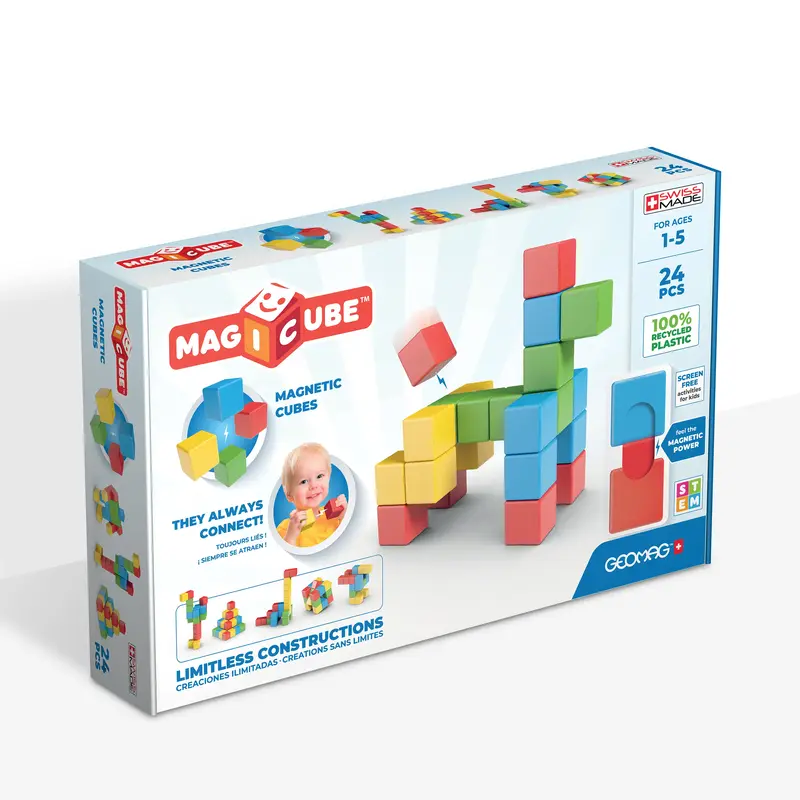 GEOMAG Swiss-Made MagiCube 24-Piece Magnetic Stacking Cubes Building Set, Large Blocks for Toddlers & Kids Ages 1-5, STEM Edu...
