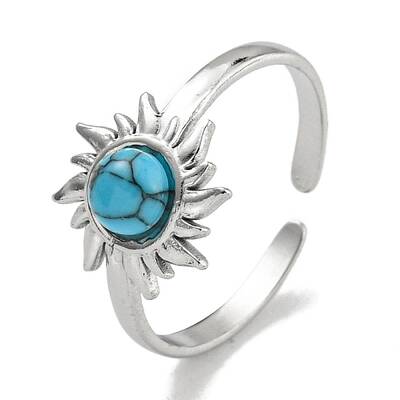 304 Stainless Steel Synthetic Turquoise Cuff Rings