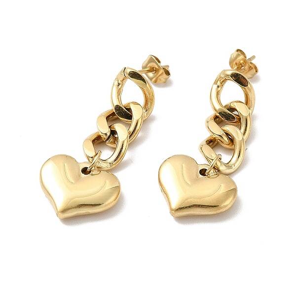 Ion Plating(IP) 304 Stainless Steel Curb Chains with Heart Dangle Stud Earrings