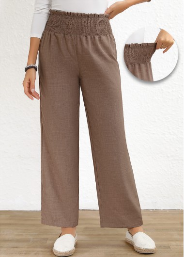 Modlily Gray Brown Smocked Elastic Waist High Waisted Pants - M