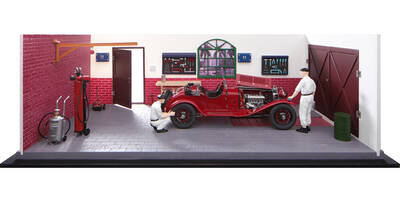 1930 Alfa Romeo 6C 1750 GS Red with Two Mechanics and Garage Workshop Diorama Limited Edition to 200 pieces Worldwide 1/18 Di...