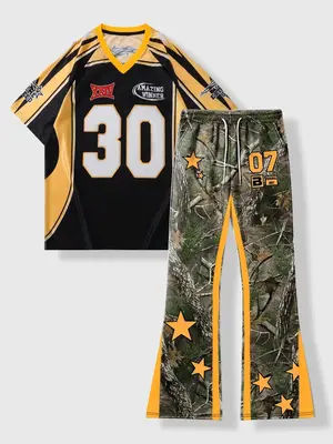 Two-piece Set Men's Colorblock Number \