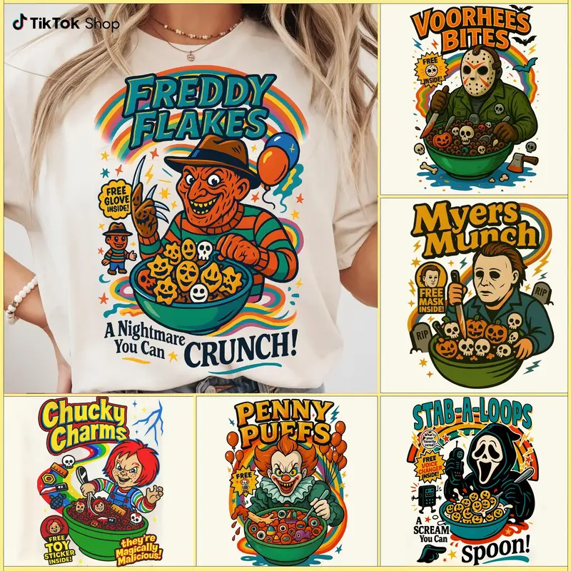 Funny Halloween Graphic T-Shirt, Horror Character Tee, Retro Horror Shirt, Horror Cereal Shirt, Halloween Movie