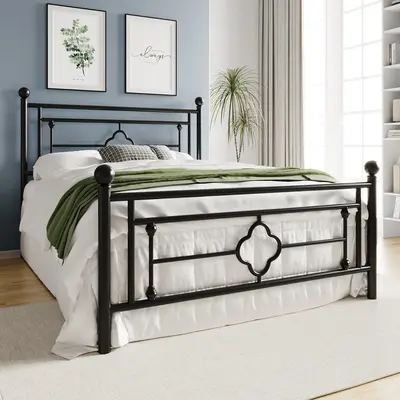 HOOMIC Metal Platform Bed Frame, Vintage Victorian Style, ăFrame Only No MattressăWrought Iron Headboard and Footboard, N...