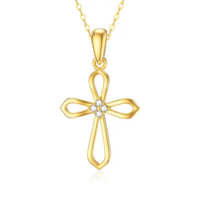 14K Gold Diamond Cross Pendant Necklace
