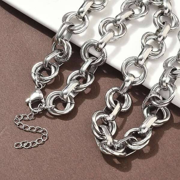 304 Stainless Steel Double Ring Link Chain Necklaces