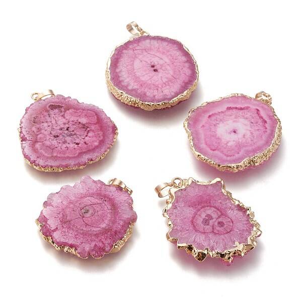 Dyed Natural Druzy Solar Quartz Crystal Pendants