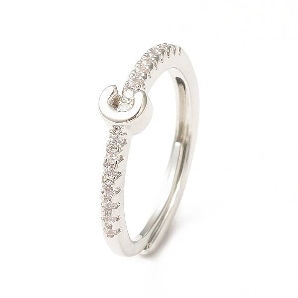 Clear Cubic Zirconia Initial Letter Adjustable Ring