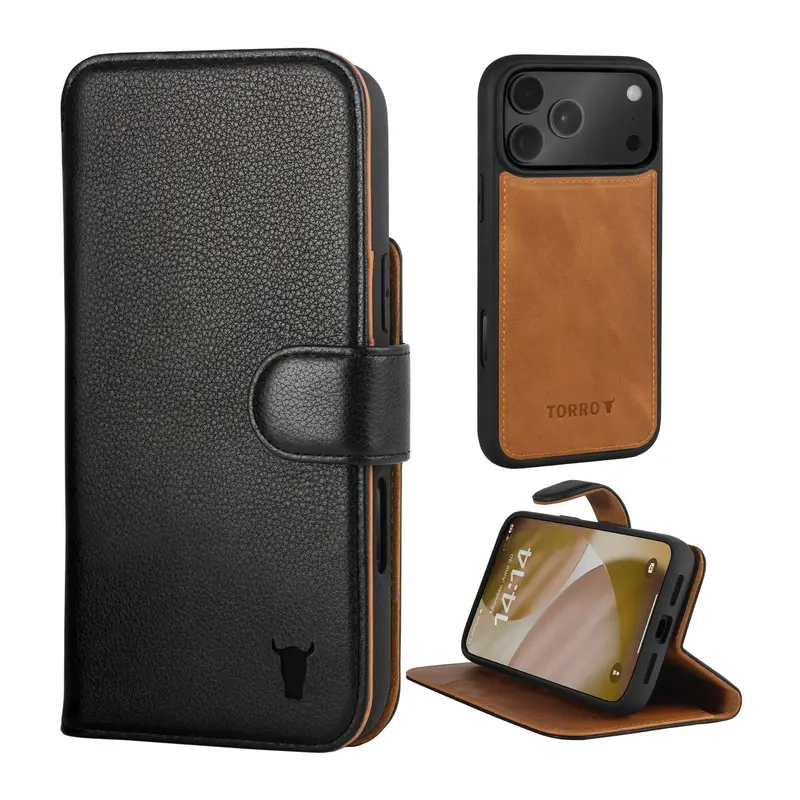 Apple iPhone 18 Pro / 17 Pro 2-in-1 Leather Wallet Case (with Detachable Cover & MagSafe Charging) - TORRO Signature / Black