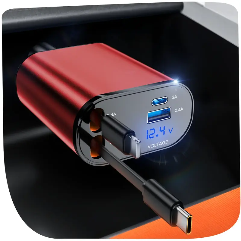 Retractable Car Charger [Two-wire convenient charging cable] for iPhone 17/16/15,iPhone 17 Air,iPhone 17 Pro,iPhone 17 Pro Ma...