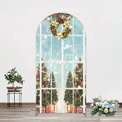 Aperturee Snowy Christmas Wreath Window Scene Arch Backdrop, 1.6X4FT(0.5X1.2M), 38.18 USD, arch backdrop kit, GZH0D413-A