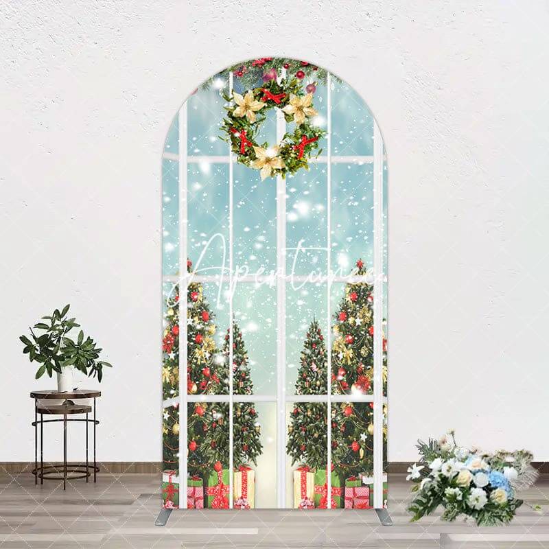 Aperturee Snowy Christmas Wreath Window Scene Arch Backdrop, 1.6X4FT(0.5X1.2M), 38.18 USD, arch backdrop kit, GZH0D413-A
