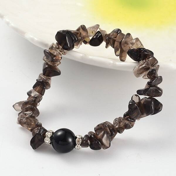 Chips Natural Smoky Quartz Beaded Stretch Bracelets