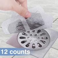 12 Counts Shower Drain Hair Catcher, Hair Trap for Shower Drain Cover Disposable, Floor Drain Sticker Filter Covers to Catch ...