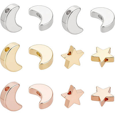 BENECREAT 40Pcs 2 Styles Rose gold Star Brass Beads Long-Lasting Silver Moon Spacer Beads for DIY Bracelet Necklace Earring J...