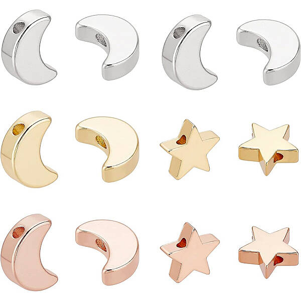 BENECREAT 40Pcs 2 Styles Rose gold Star Brass Beads Long-Lasting Silver Moon Spacer Beads for DIY Bracelet Necklace Earring J...