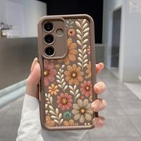 Phone Case for Samsung Galaxy S23 Ultra S24 Plus S25 S22+ Vintage Floral Pattern Shockproof Silicone TPU Bumper Drop Protecti...