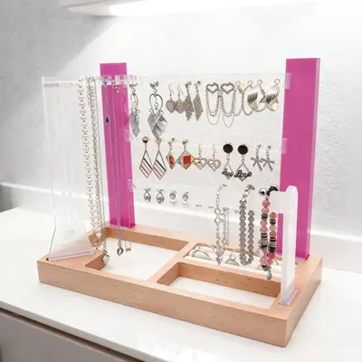 magenta 3 tier acrylic jewelry organizer standy Storage