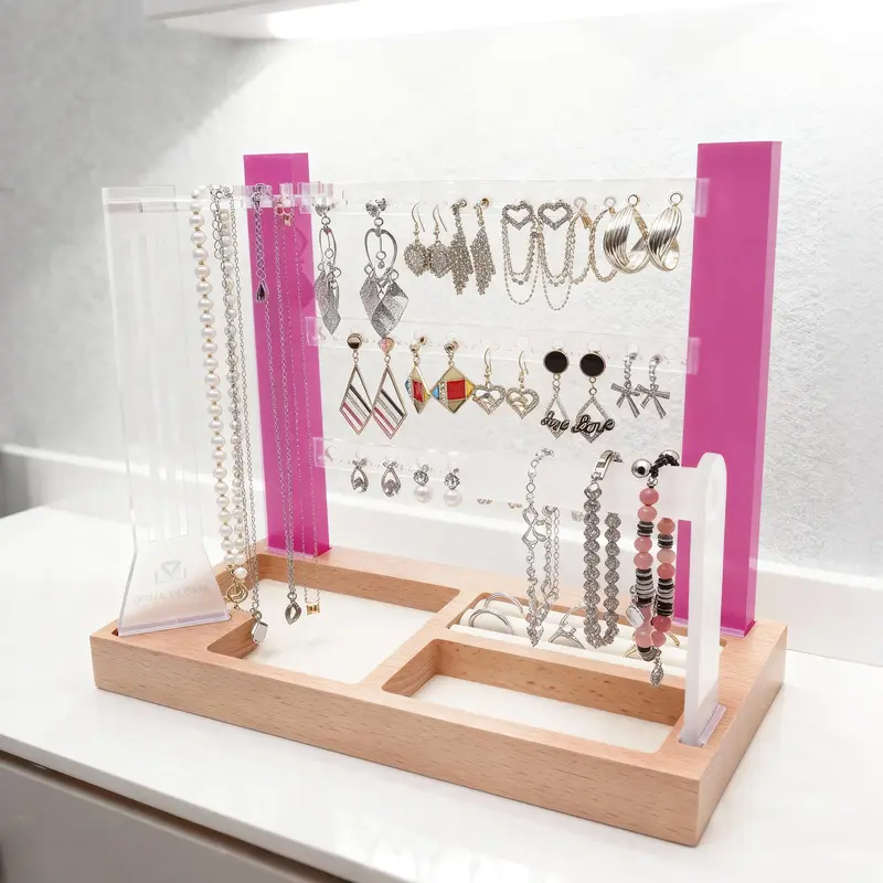 magenta 3 tier acrylic jewelry organizer standy Storage
