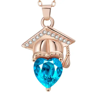 Sterling Silver with Rose Gold Plated Heart Cut Personalized Birthstone Class 2025 Grad Cap Graduate College Graduation