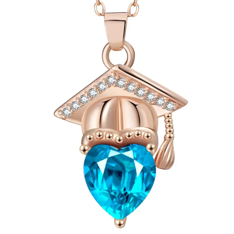 Sterling Silver with Rose Gold Plated Heart Cut Personalized Birthstone Class 2025 Grad Cap Graduate College Graduation