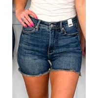 Judy Blue Kate Tummy Control High Rise Fray Hem Dark Wash Shorts
