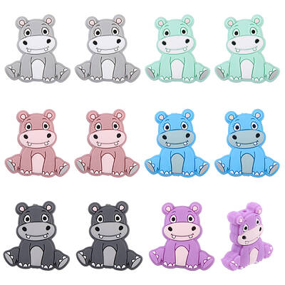 12Pcs 6 Colors Rhinoceros Food Grade Eco-Friendly Silicone Focal Beads