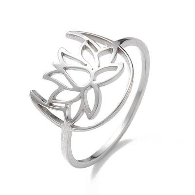 Non-Tarnish Hollow Out Lotus 304 Stainless Steel Finger Ring for Women