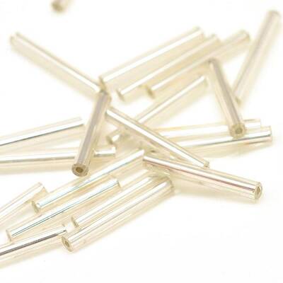 Silver Lined Transparent Glass Bugle Beads