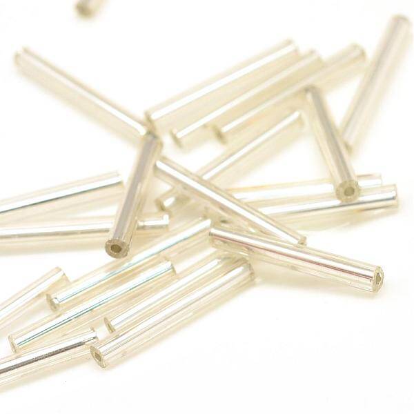 Silver Lined Transparent Glass Bugle Beads