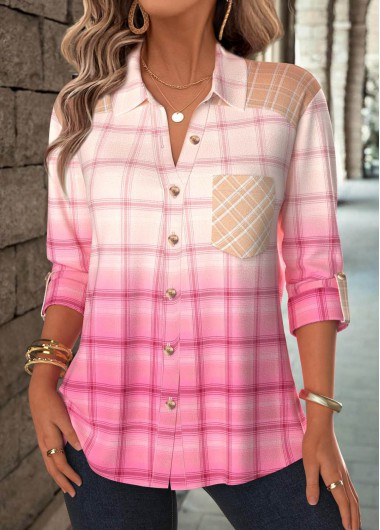 Modlily Pink Plaid Long Sleeve Button Up Shirt - L