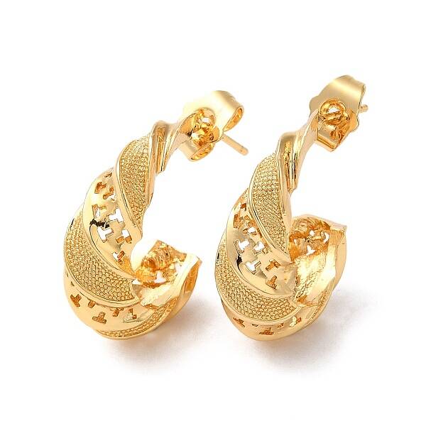 Rack Plating Brass Hollow Croissant Stud Earrings