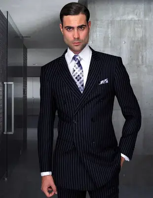 Men's 2-Piece Wool Suit - Bold Pinstripe | 100% Wool | Statement Outlet