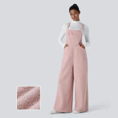 Halara Adjustable Strap Button Multiple Pockets Casual Teddy Overalls#TikTokShopBacktoSchool