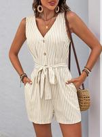 Women's Striped Print Tank Romper, Casual Sleeveless Romper for Summer, Ladies Clothes for Daily Wear