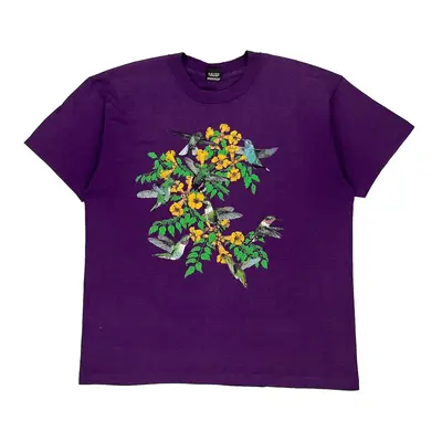 Single Stitch Screen Stars Graphic T-Shirt - XL Purple Cotton Blend